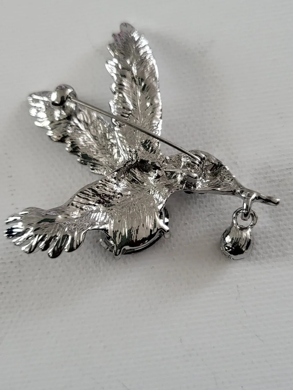 Crystal Hummingbird Brooch with Faux Garnet Center